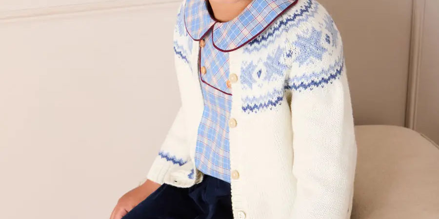 Denby Check Double Breasted Long Sleeve Shirt in Blue (12mths-4yrs) Shirts from Pepa London US