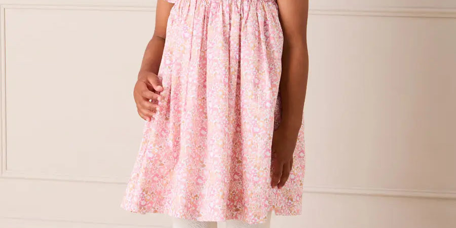 Nellie Floral Hand Smocked Embroidered Peter Pan Collar Dress in Pink (12mths-10yrs) Dresses from Pepa London US