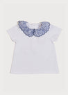 Delicate Floral Scallop Collar Short Sleeve Top in Blue (2-10yrs) Tops & Bodysuits  from Pepa London US