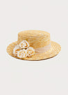 Faux Flower Straw Boater Hat With Ivory Flower (S-M) Hair Accessories  from Pepa London US