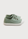 Faux Lace Hole Canvas Plimsolls in Green (24-34EU) Shoes  from Pepa London US