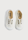 Faux Lace Hole Canvas Plimsolls in White (19-34EU) Shoes  from Pepa London US