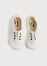 Faux Lace Hole Canvas Plimsolls in White (19-34EU) Shoes from Pepa London US