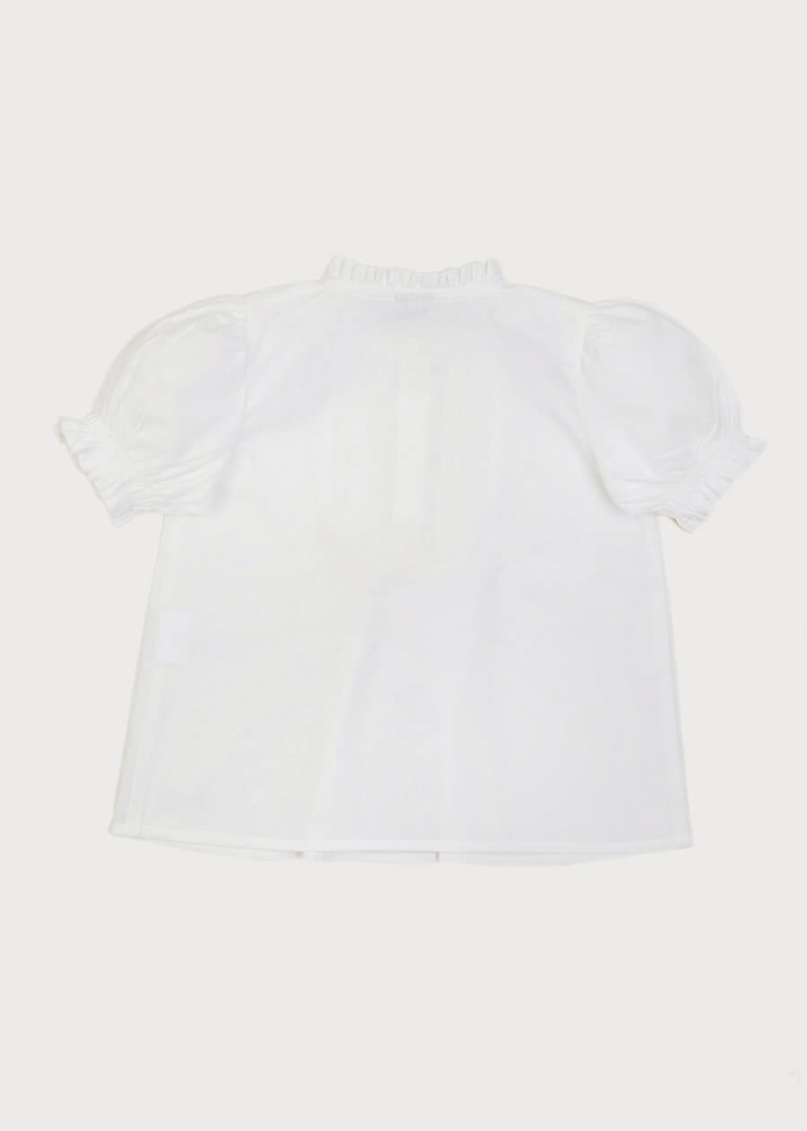 Frilly Neck Pleated Short Sleeve Blouse in White (18mths-10yrs) Blouses from Pepa London US
