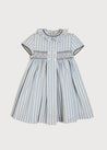 Handsmocked Delicate Stripe Short Sleeve Dress in Blue (12mths-10yrs) Dresses  from Pepa London US