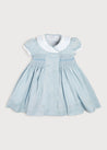 Hand Smocked Embroidered Collar Short Sleeve Dress in Blue (12mths-10yrs) Dresses from Pepa London US