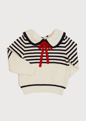 Mariner Collar Bold Stripe Jumper in White (2-10yrs) Knitwear from Pepa London US