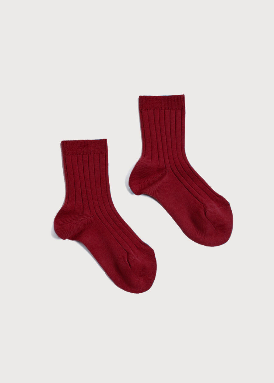 Ribbed Short Socks - Burgundy (0mths-10yrs) Socks from Pepa London US
