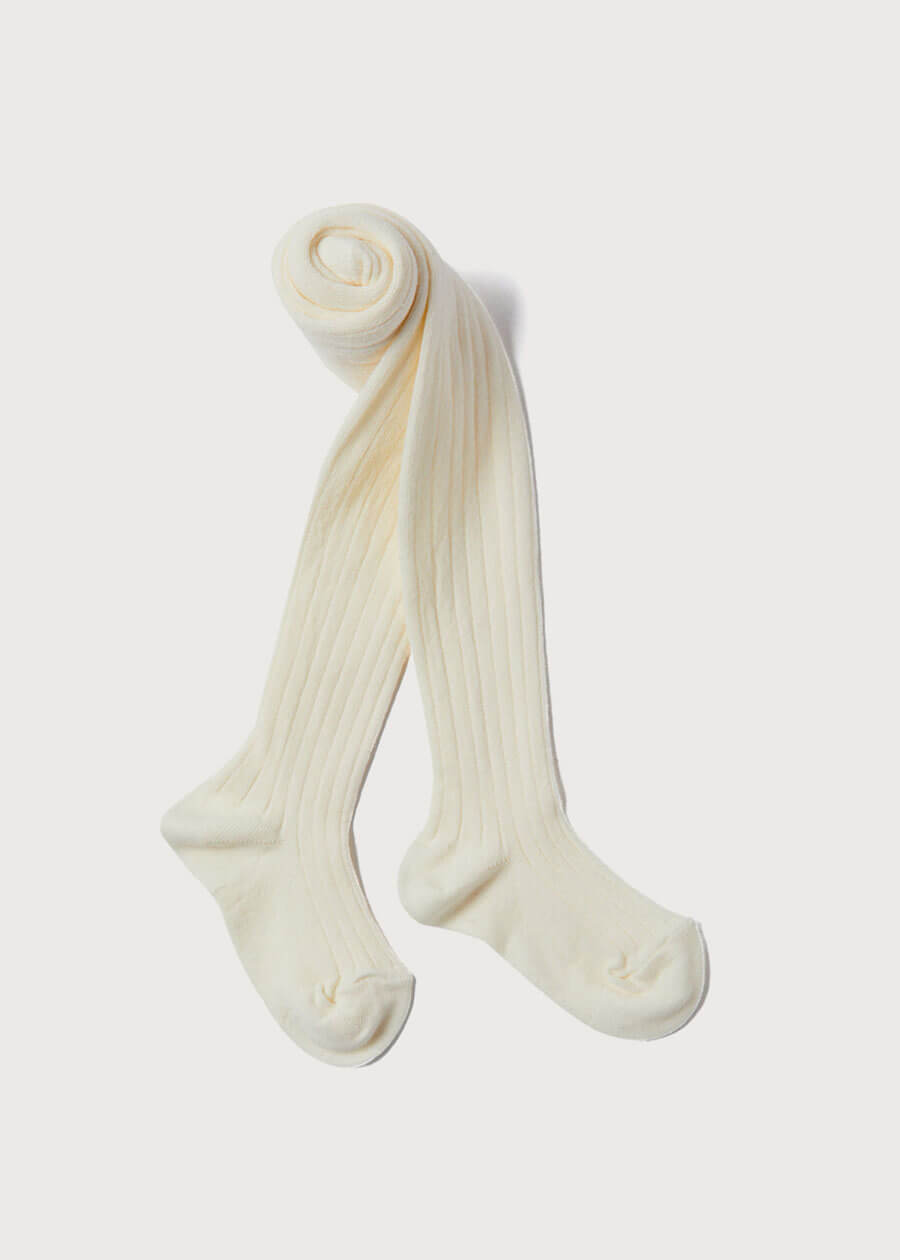Ribbed Knitted Tights in Cream (0mths-10yrs) Tights from Pepa London US