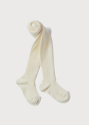 Ribbed Knitted Tights in Cream (0mths-10yrs) Tights from Pepa London US