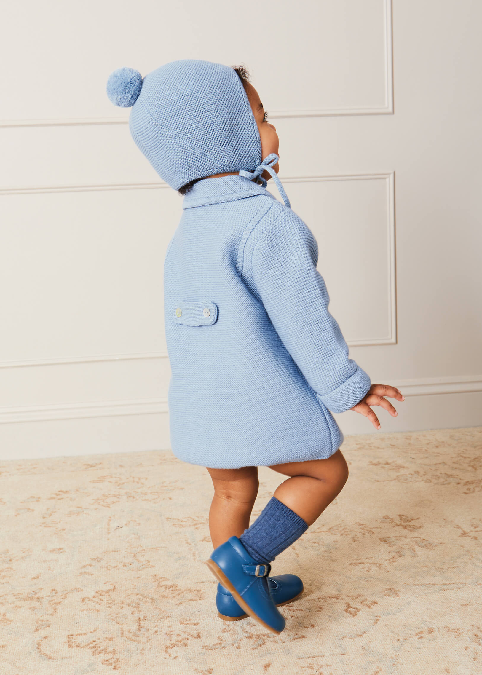 Double Breasted Knitted Buttoned Coat in Blue (6mths-2yrs) Knitwear from Pepa London US