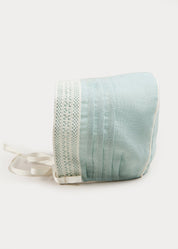 Lace Trim Linen Bonnet in Teal (3mths-2yrs) ACCESSORIES from Pepa London US