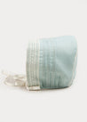 Lace Trim Linen Bonnet in Teal (3mths-2yrs) Accessories  from Pepa London US
