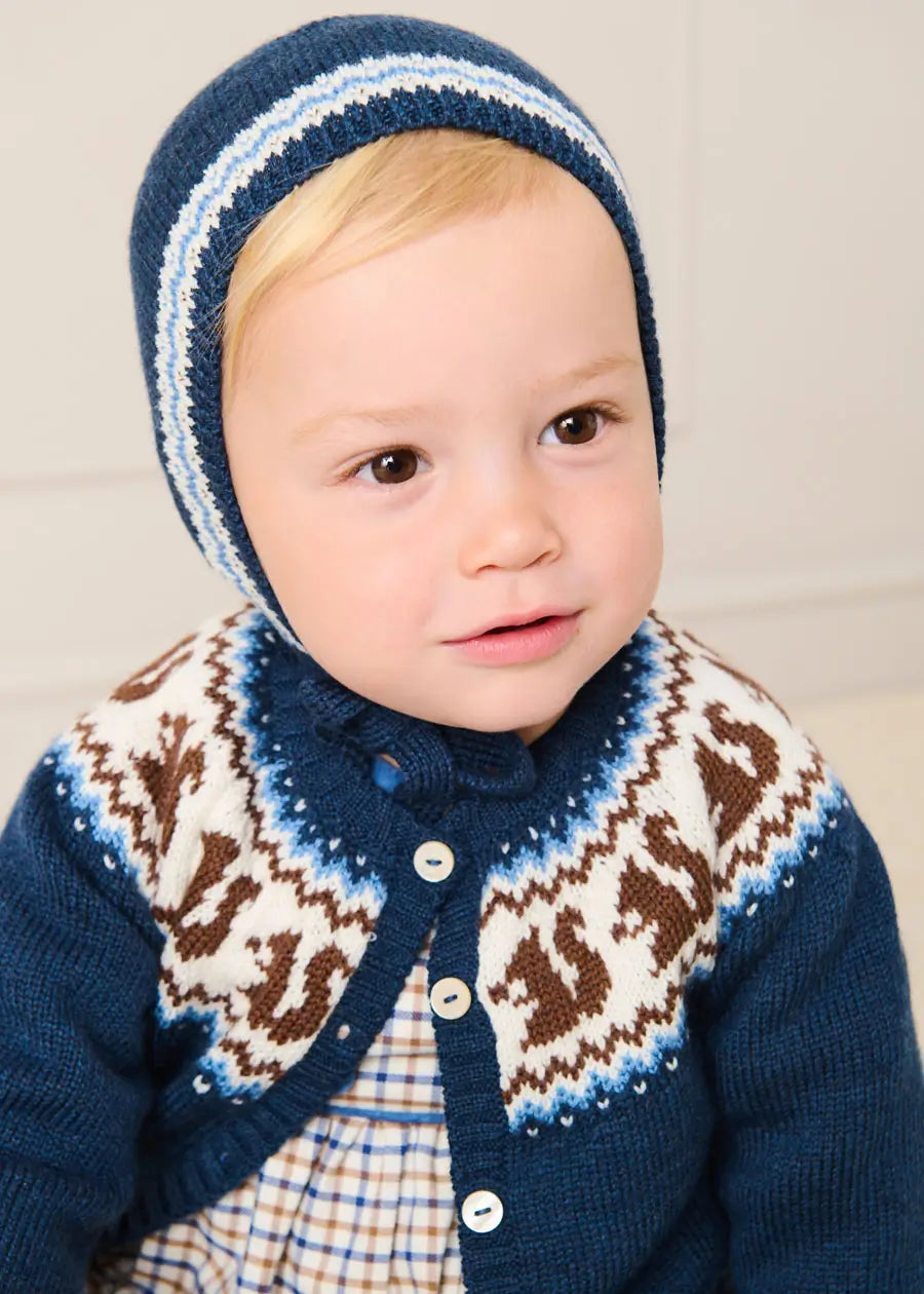 Squirrel Jacquard Knitted Cardigan in Navy (6mths-5yrs) Knitwear from Pepa London US