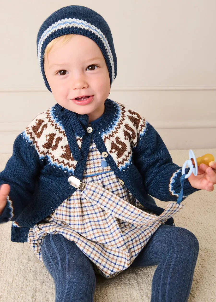 Squirrel Jacquard Knitted Cardigan in Navy (6mths-5yrs) Knitwear from Pepa London US