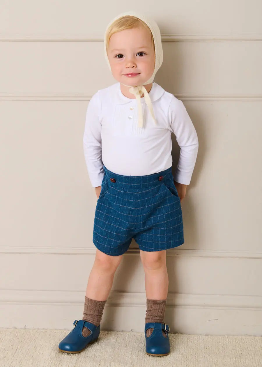 Moreton Check Button Detail Bloomer Shorts in Navy (6mths-4yrs) Bloomers from Pepa London US