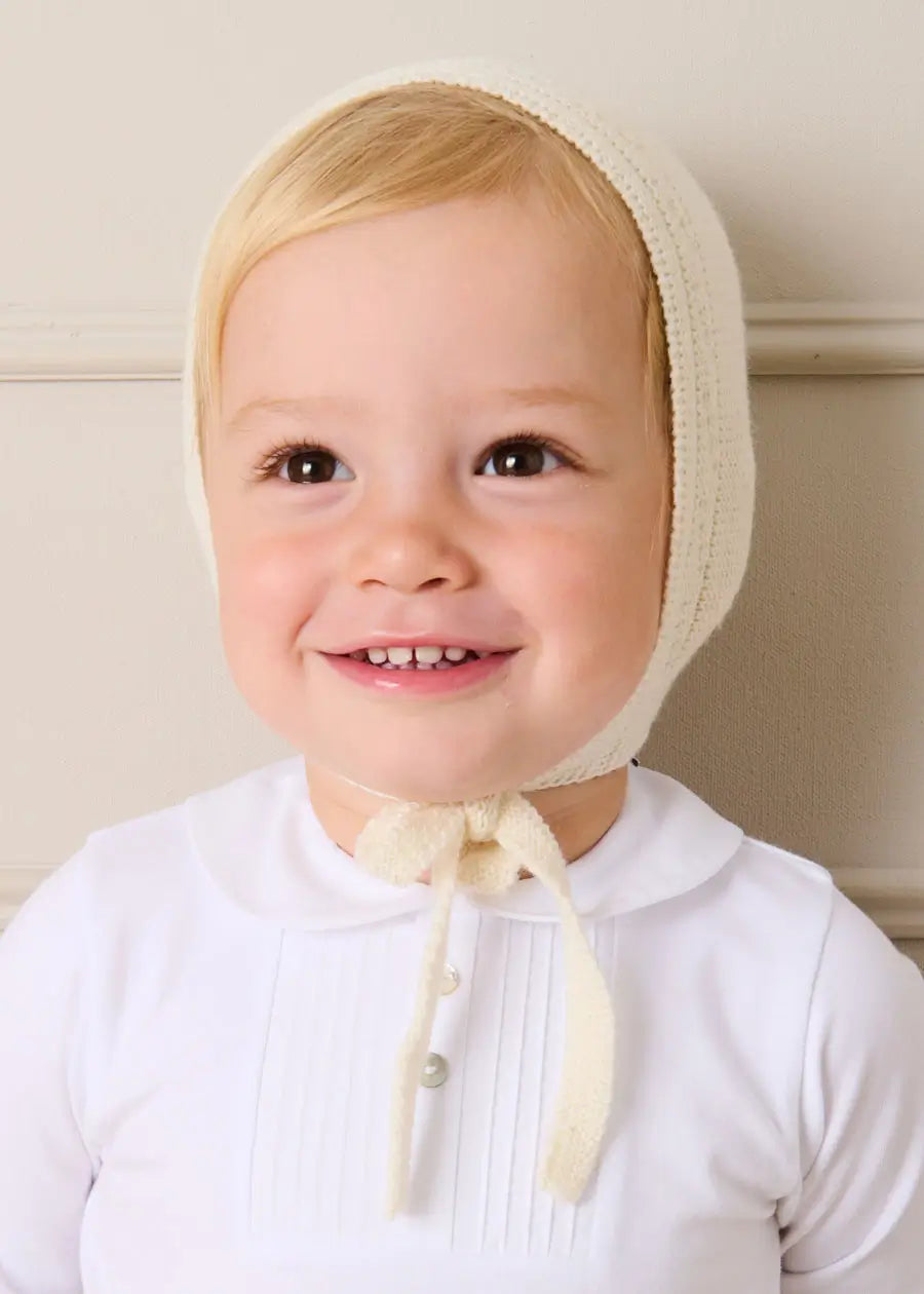 Baby Bonnet In Cream (S-L) KNITTED ACCESSORIES from Pepa London US
