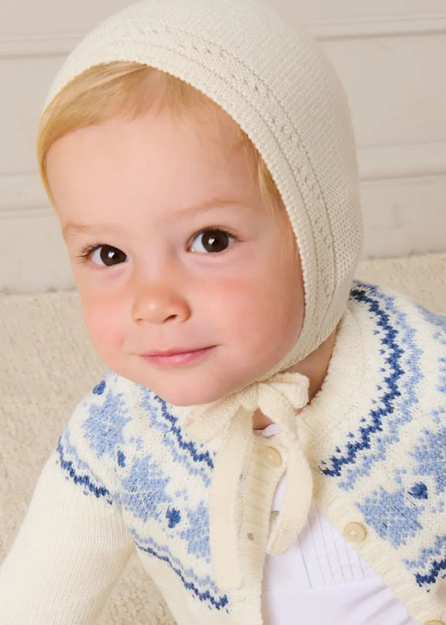 Baby Bonnet In Cream (S-L) KNITTED ACCESSORIES from Pepa London US
