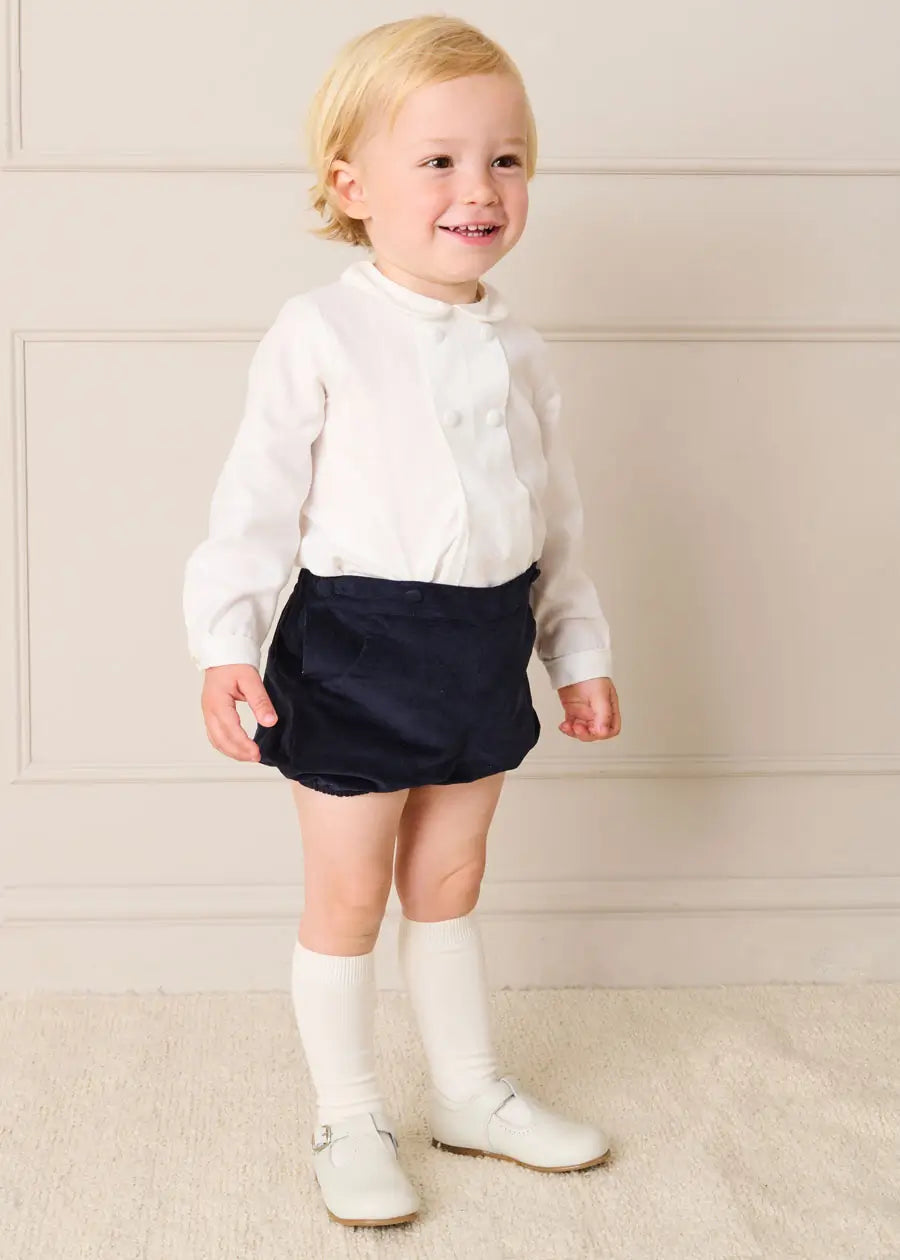 Peter Pan Collar Velvet Button Detail Two Piece Set in Navy (12mths-3yrs) TWO PIECE SETS from Pepa London US
