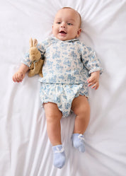 Audrey Toile Elasticated Waist Bloomers in Blue (1mth-12mths) BLOOMERS from Pepa London US