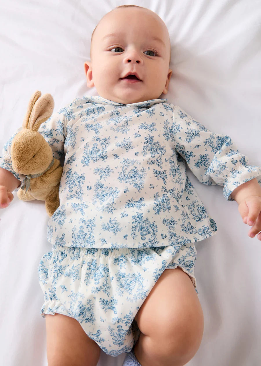 Audrey Toile Elasticated Waist Bloomers in Blue (1mth-12mths) BLOOMERS from Pepa London US