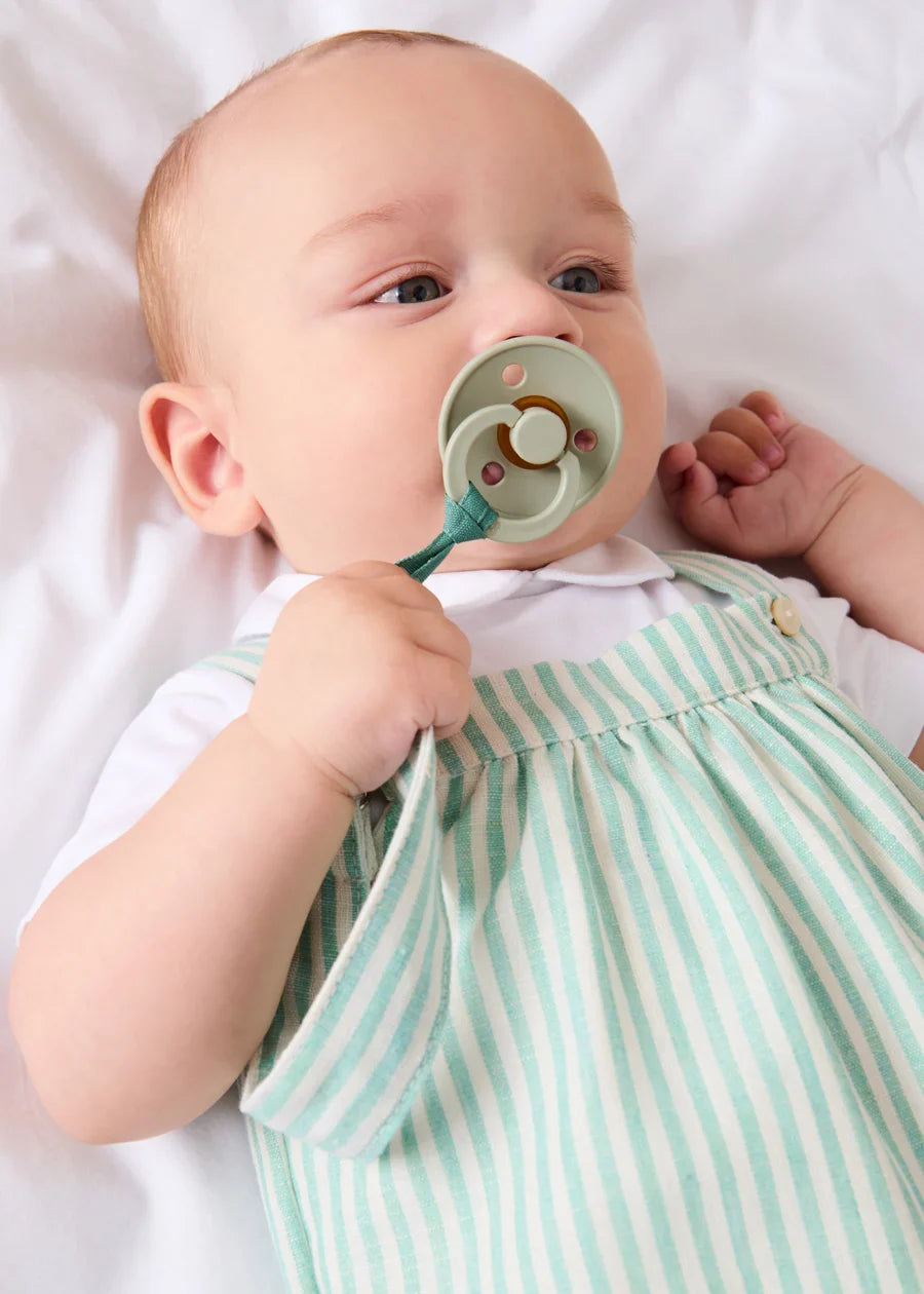 Wimbledon Stripe Button Detail Romper in Green (3mths-2yrs) ROMPERS from Pepa London US