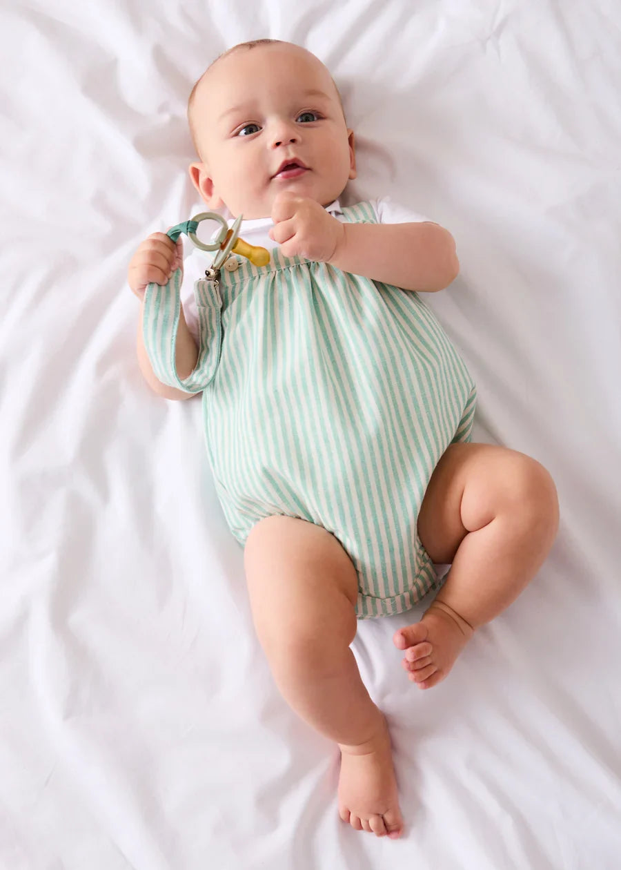 Wimbledon Stripe Button Detail Romper in Green (3mths-2yrs) ROMPERS from Pepa London US