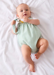 Wimbledon Stripe Button Detail Romper in Green (3mths-2yrs) ROMPERS from Pepa London US