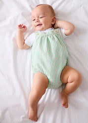 Wimbledon Stripe Button Detail Romper in Green (3mths-2yrs) ROMPERS from Pepa London US