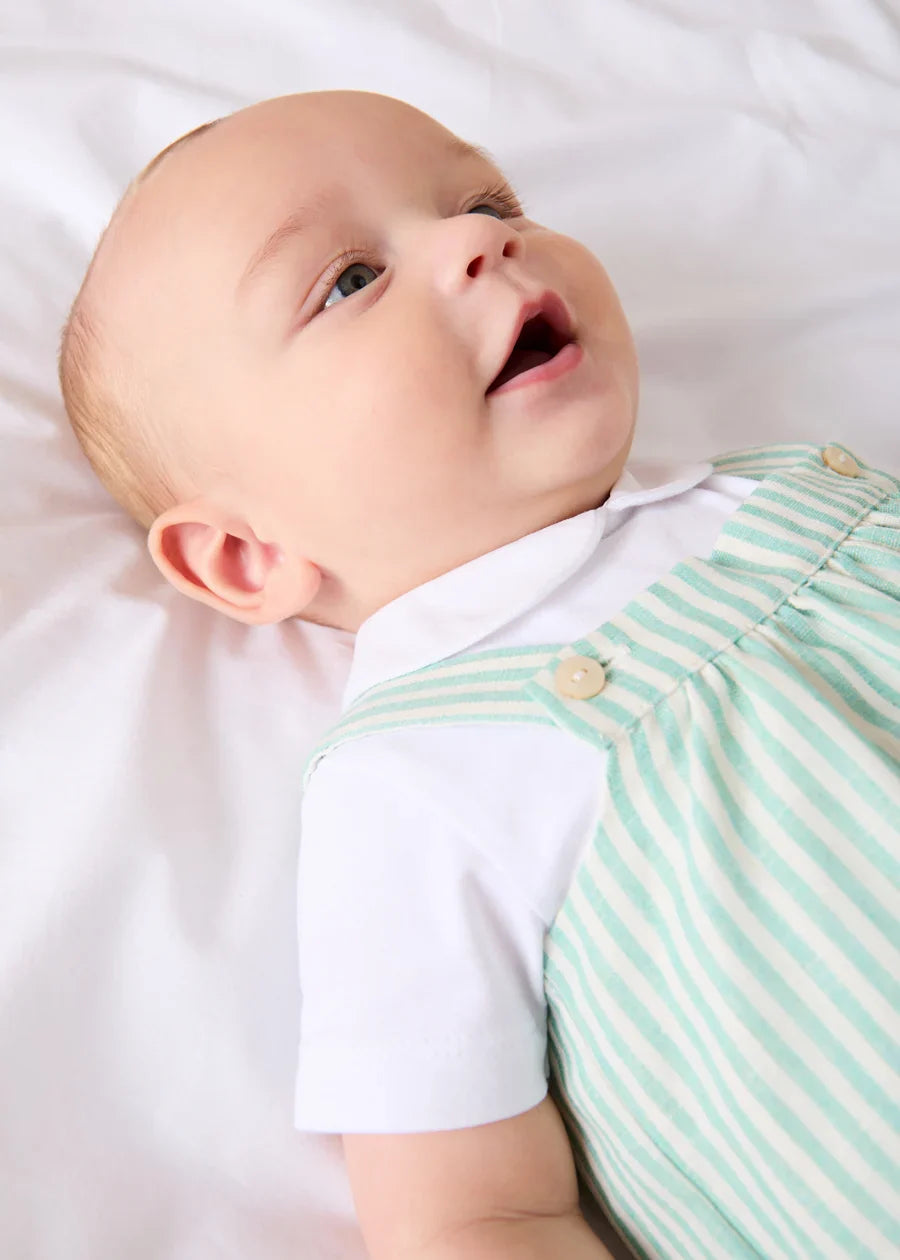 Wimbledon Stripe Button Detail Romper in Green (3mths-2yrs) ROMPERS from Pepa London US