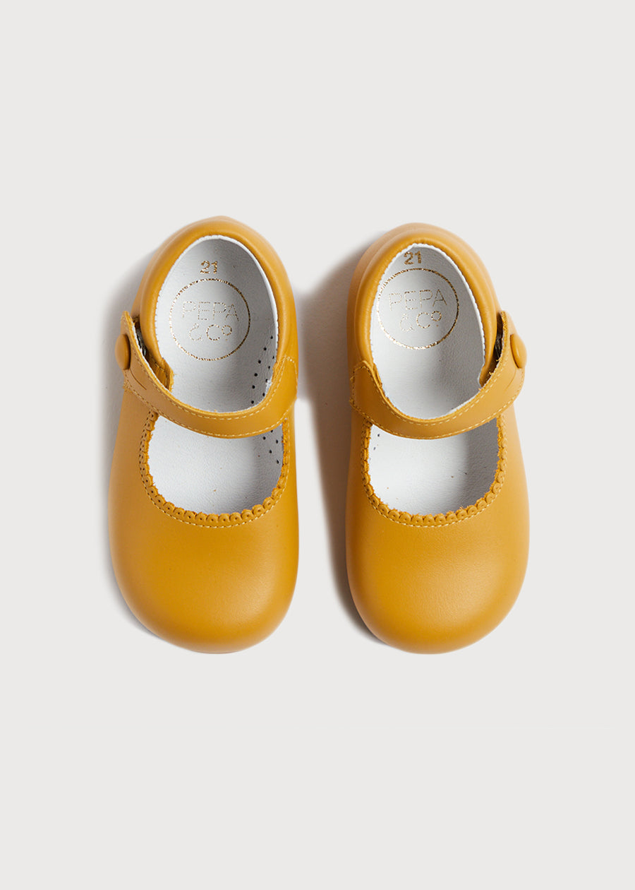 Leather Mary Jane Baby Shoes in Mustard (20-24EU) SHOES from Pepa London US
