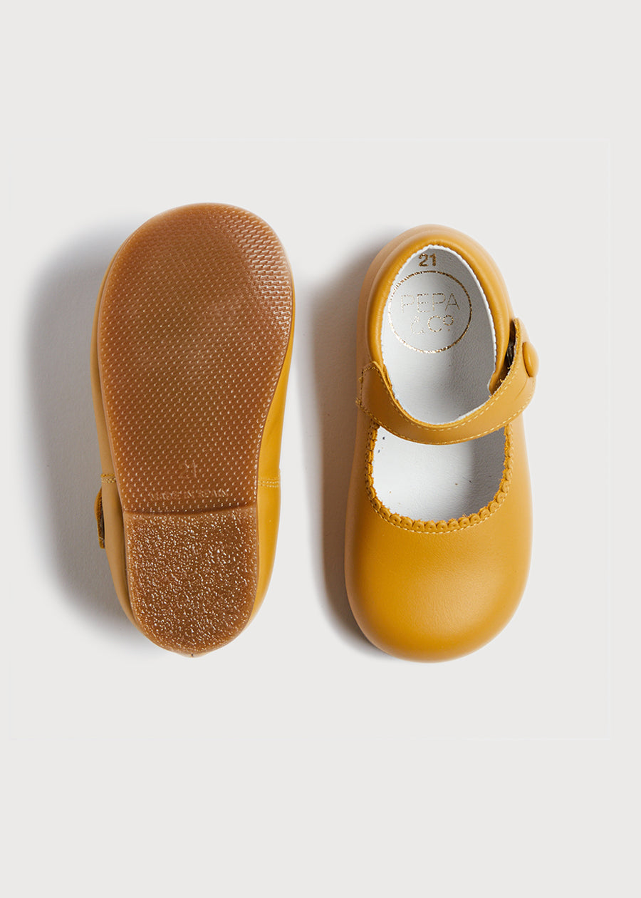 Leather Mary Jane Baby Shoes in Mustard (20-24EU) SHOES from Pepa London US