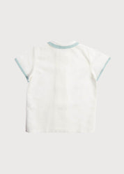 Linen Boys Celebration Shirt White with Teal Piping (3-10yrs) Shirts from Pepa London US