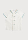 Linen Boys Celebration Shirt White with Teal Piping (4-10yrs) Shirts  from Pepa London US