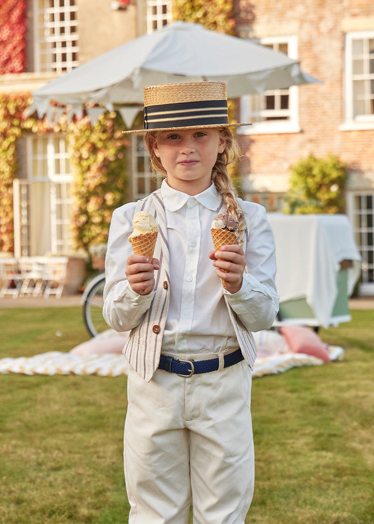 Plain Light Linen Trousers in Beige (4-10yrs) Trousers  from Pepa London US