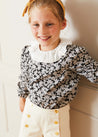 Floral Ruffle Collar Long Sleeve Blouse In Black (4-10yrs) BLOUSES from Pepa London US