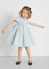 Handsmocked Delicate Stripe Short Sleeve Dress in Blue (12mths-10yrs) Dresses  from Pepa London US