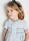 Handsmocked Delicate Stripe Short Sleeve Dress in Blue (12mths-10yrs) Dresses  from Pepa London US