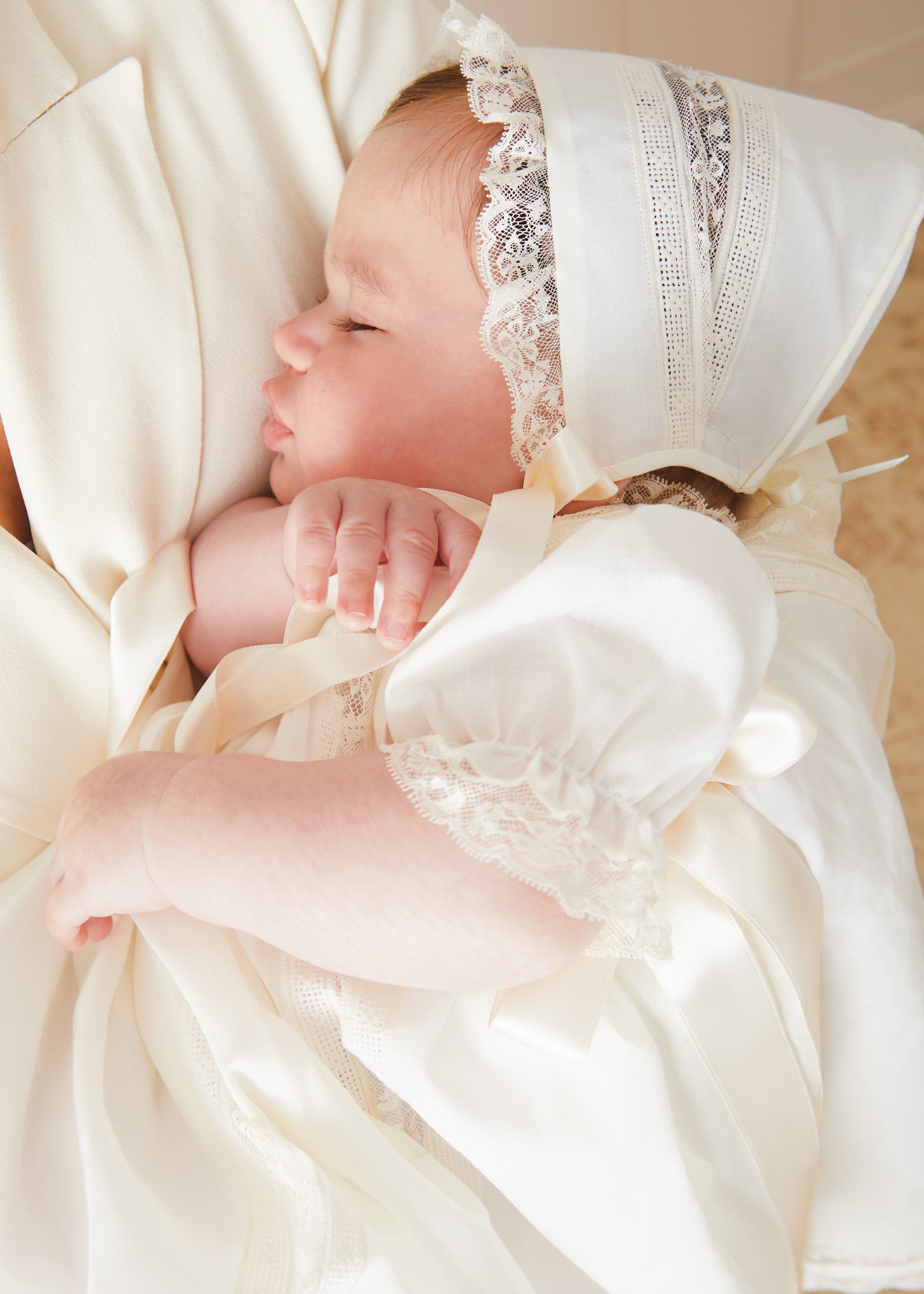 Bespoke Organic Cotton Dress With Shoulder Ribbons and Bonnet Made to order  from Pepa London US