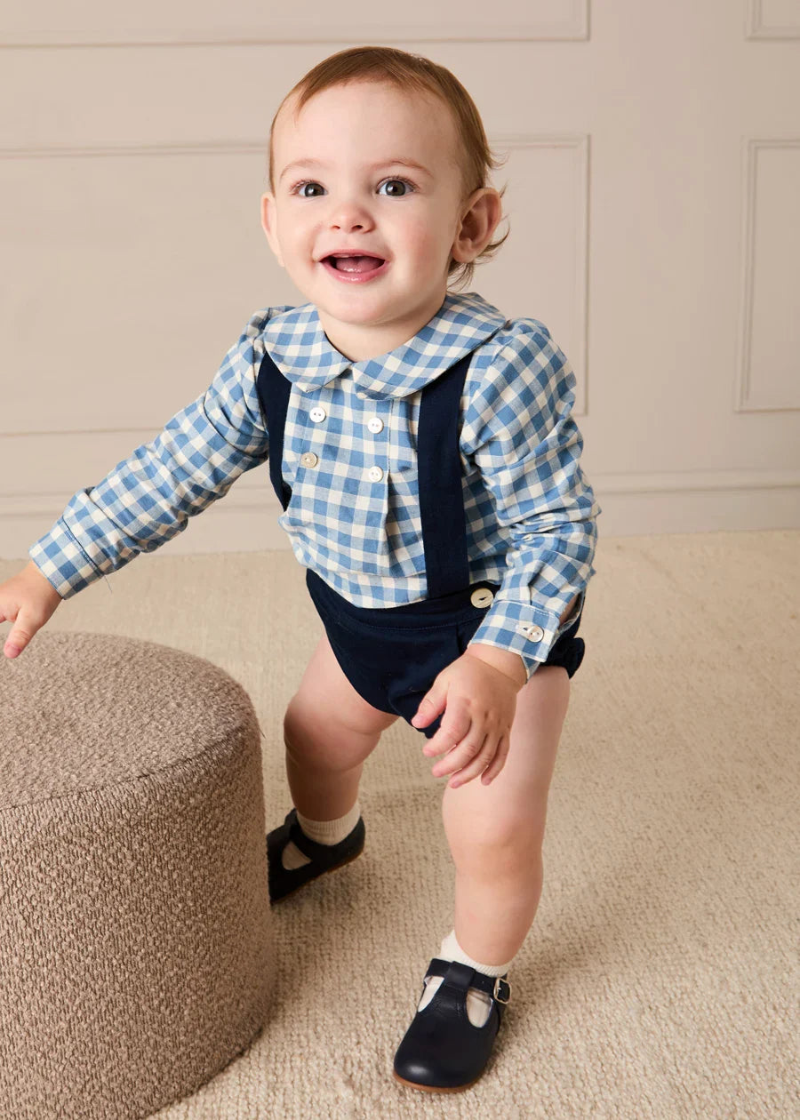 Darby Gingham Button Detail Long Sleeve Shirt in Blue (3mths-4yrs) SHIRTS from Pepa London US