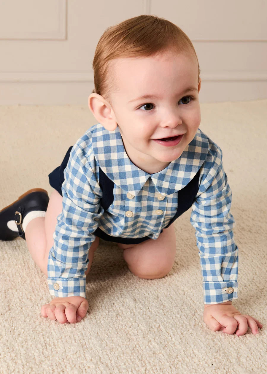 Darby Gingham Button Detail Long Sleeve Shirt in Blue (3mths-4yrs) SHIRTS from Pepa London US