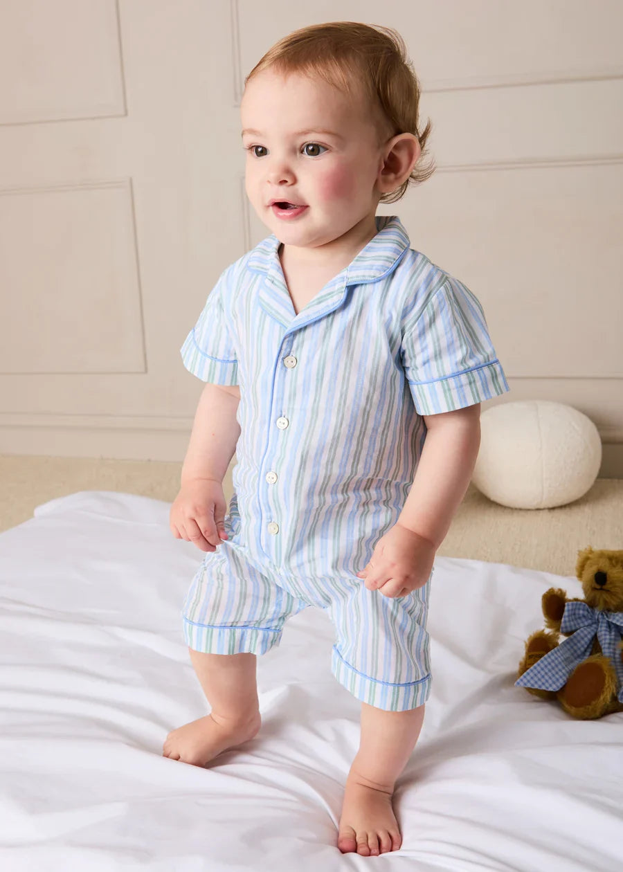 Winston Stripe Light Weight Short All-In-One Pyjamas in Green (9mths-2yrs) NIGHTWEAR from Pepa London US
