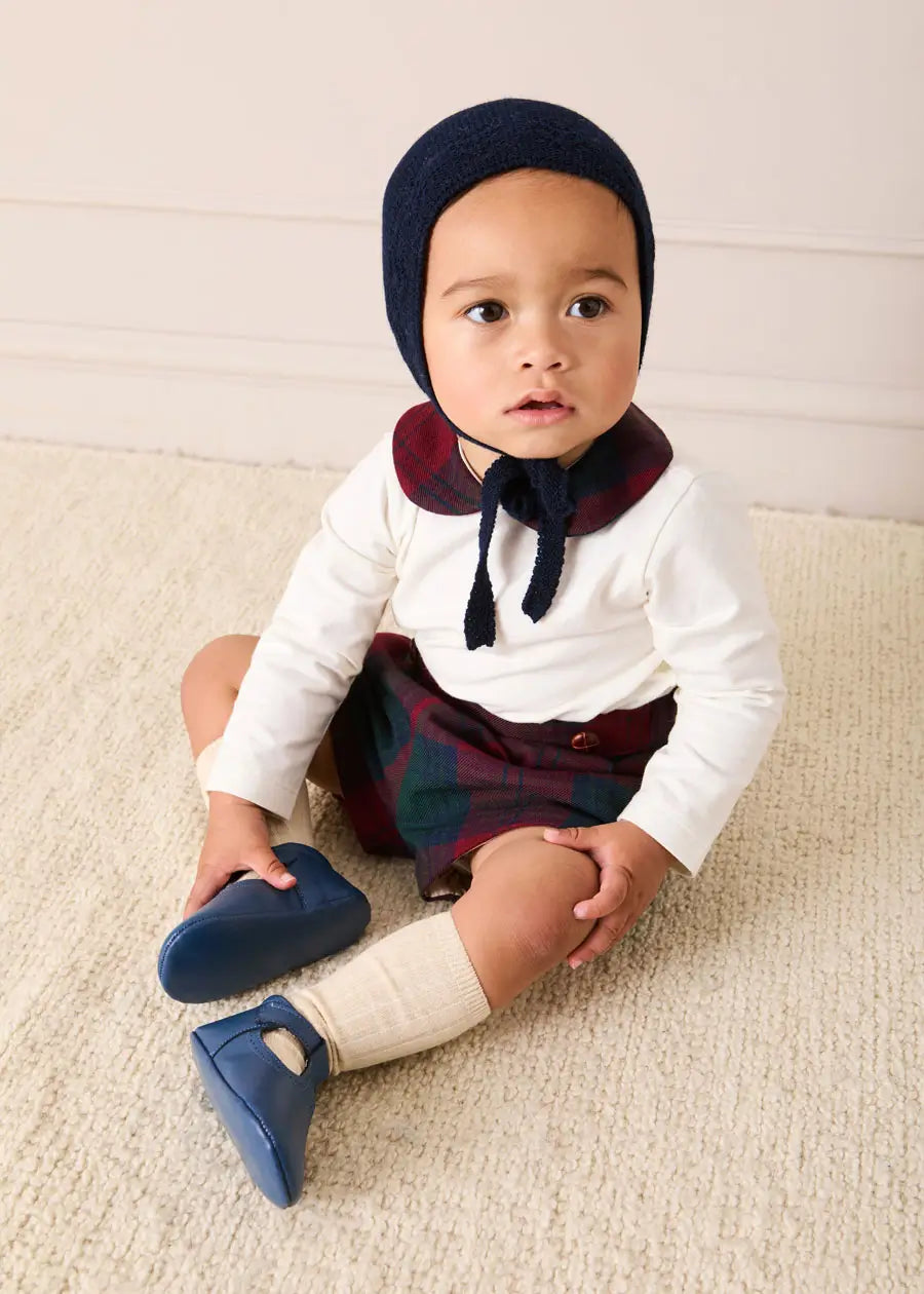 Grovesnor Tartan Collar Long Sleeve Bodysuit in Red (1mth-3yrs) Tops & Bodysuits from Pepa London US