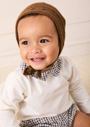 Cadogan Houndstooth Collar Long Sleeve Bodysuit in Brown (1mth-3yrs) Tops & Bodysuits from Pepa London US
