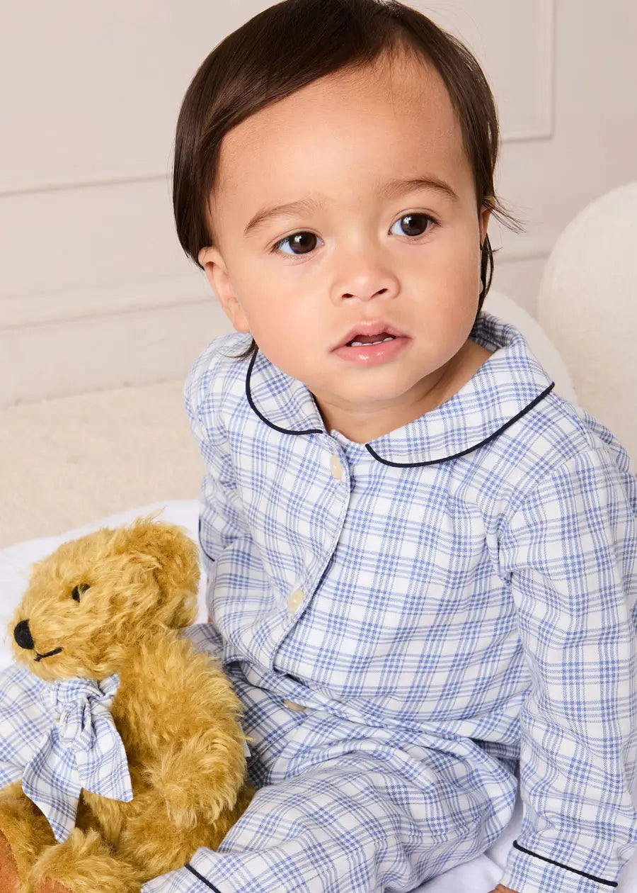 Wilfred Check Long Sleeve All In One Pyjamas in Blue (6mths-3yrs) NIGHTWEAR from Pepa London US
