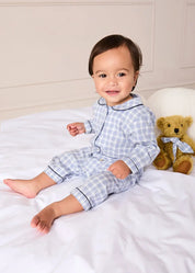 Wilfred Check Long Sleeve All In One Pyjamas in Blue (6mths-3yrs) NIGHTWEAR from Pepa London US