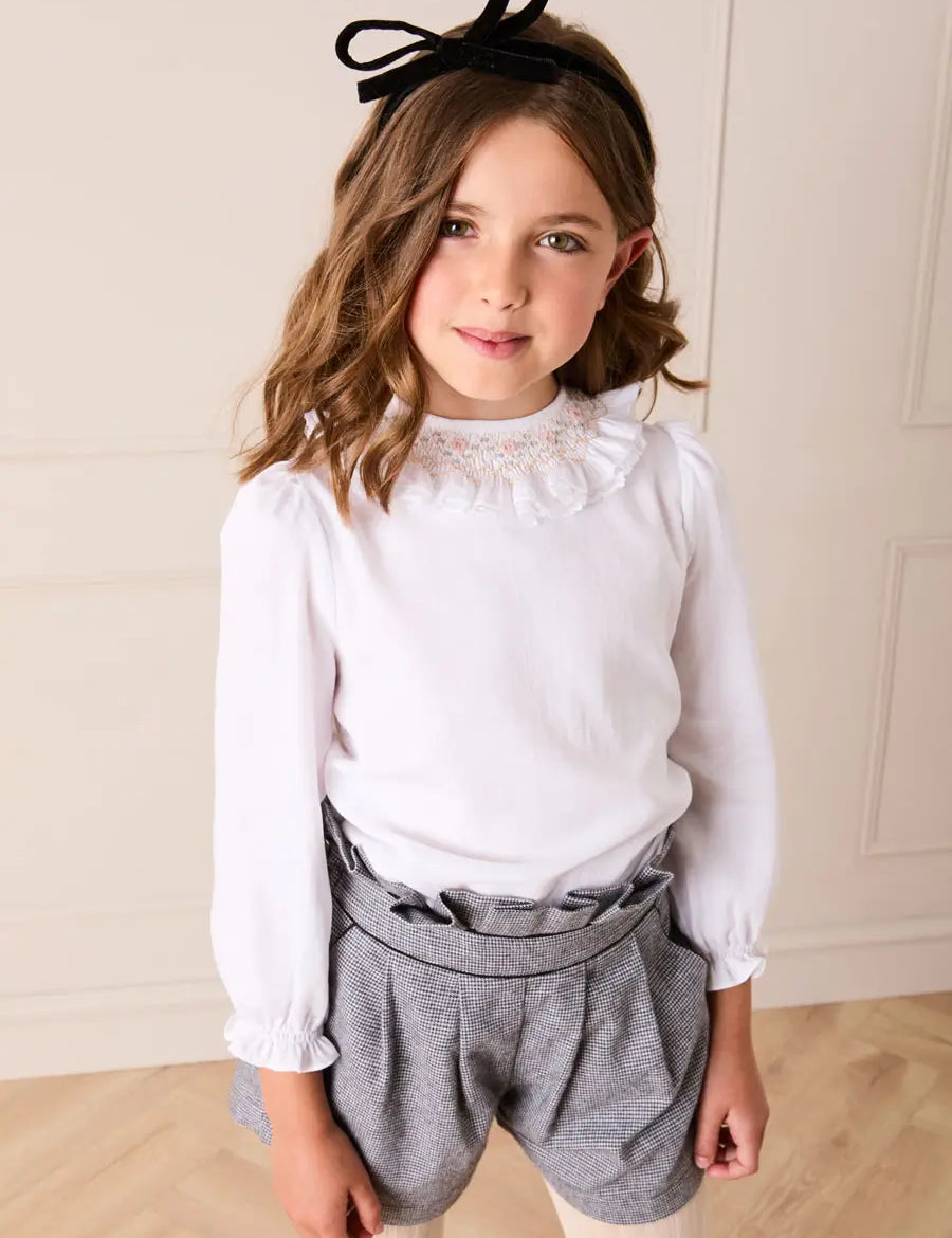 Alderney Check Ruffle Detail Shorts in Black (4-12yrs) Shorts from Pepa London US