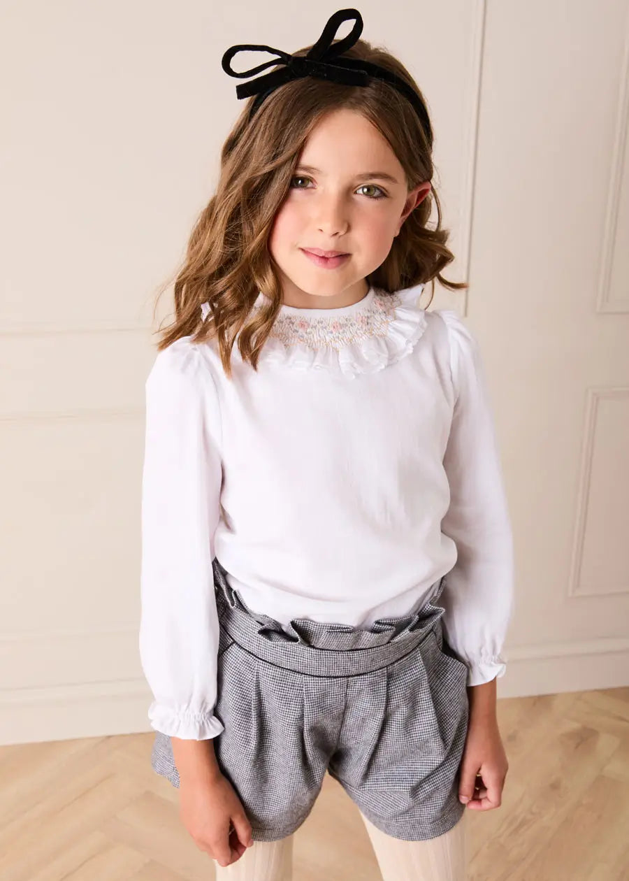 Alderney Check Ruffle Detail Shorts in Black (4-12yrs) Shorts from Pepa London US