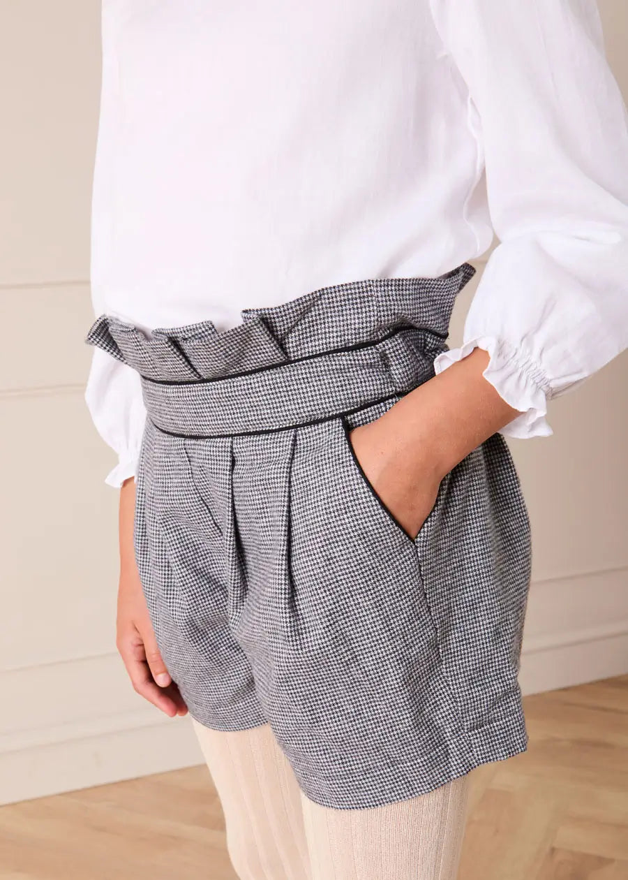 Alderney Check Ruffle Detail Shorts in Black (4-12yrs) Shorts from Pepa London US