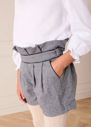 Alderney Check Ruffle Detail Shorts in Black (4-12yrs) Shorts from Pepa London US